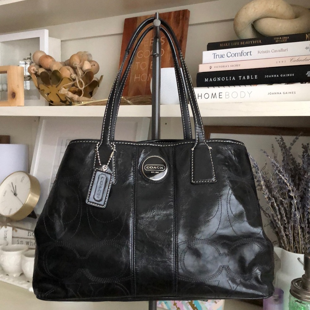 Coach SIS Stitch Patent Framed Shopper